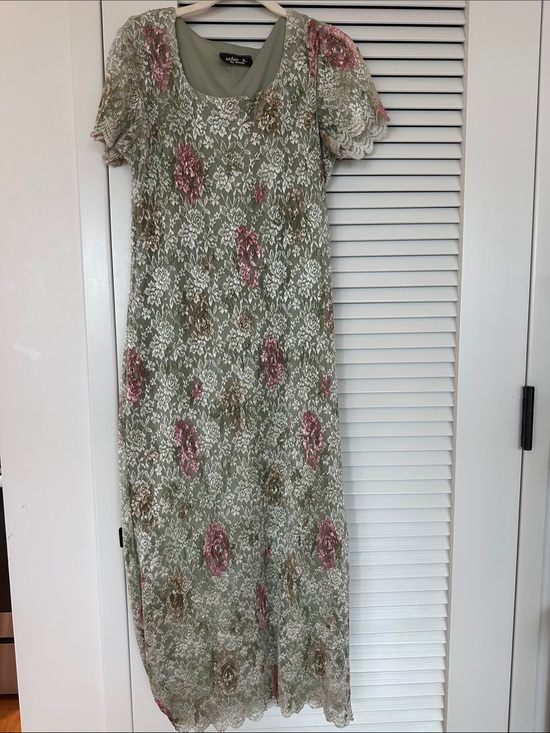 Miles K. By Ronda Dresses & Skirts - Olive Lace Floral Maxi Dress with Pink Accents